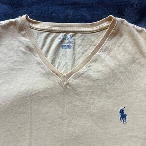 Polo Ralph Lauren V Neck T Shirt Men’s Large 100% Cotton Yellow